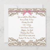 Invitation Baby shower de dentelle rose perles Brown (Dos)