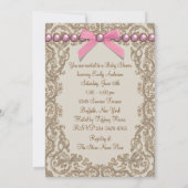 Invitation Baby shower de dentelle rose perles Brown (Dos)