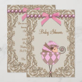 Invitation Baby shower de dentelle rose perles Brown (Devant / Derrière)