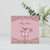 Invitation Baby shower de dentelle rose perles Brown (Debout devant)