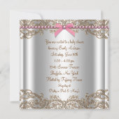 Invitation Baby shower de dentelle rose perles Brown (Dos)