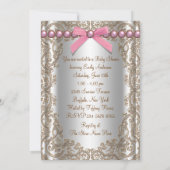 Invitation Baby shower de dentelle rose perles Brown (Dos)
