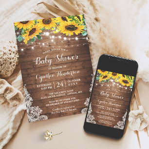Invitation Baby shower de dentelle rustique des tournesols