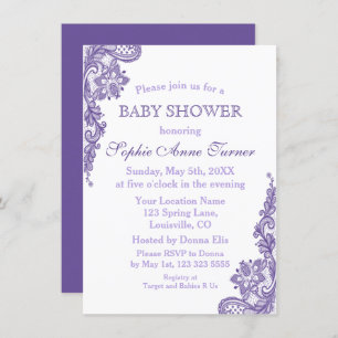 Invitation Baby shower de dentelle ultra violet moderne Invit