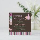 Invitation Baby shower de design moderne violet et vert Invit (Debout devant)