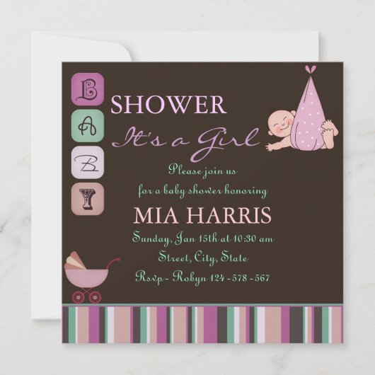 Invitation Baby shower de design moderne violet et vert Invit (Devant)