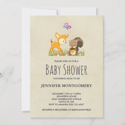 Invitation Baby shower de dessin animé en bois mignon (Devant)