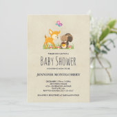Invitation Baby shower de dessin animé en bois mignon (Debout devant)
