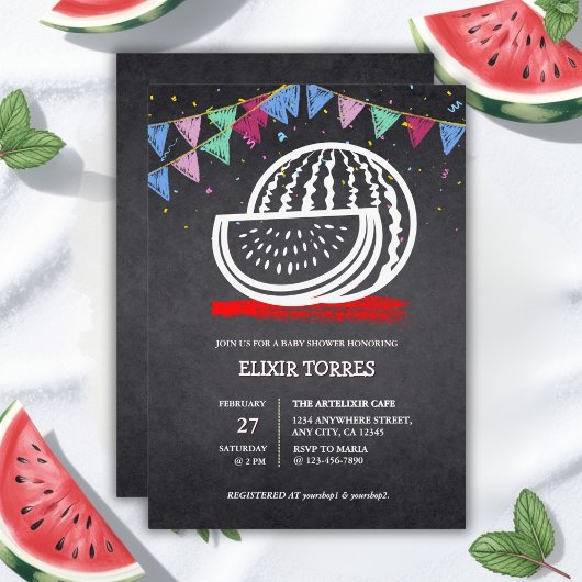 Invitation Baby shower de dessin Chalkboard Watermelon