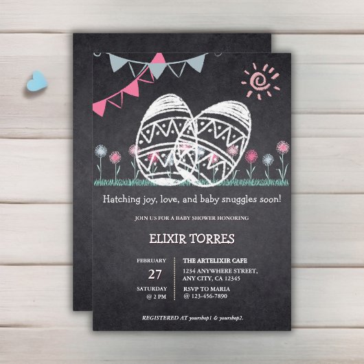 Invitation Baby shower de dessin de tableau de bord des oeufs