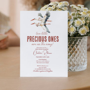 Invitation Baby shower de deux cigognes et jumeaux