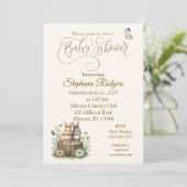 Invitation Baby shower de deux lapins et papillons (Debout devant)