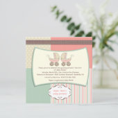 Invitation Baby shower de deux transporteurs roses (Debout devant)