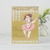 Invitation Baby shower de diamants Princess Ballerina Gold Fa (Debout devant)