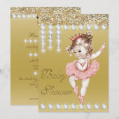 Invitation Baby shower de diamants Princess Ballerina Gold Fa (Devant / Derrière)