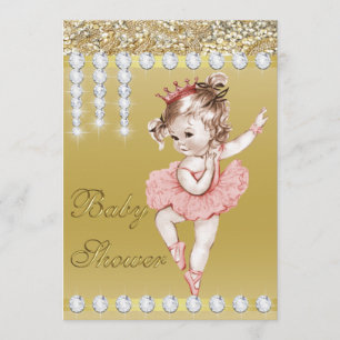 Invitation Baby shower de diamants Princess Ballerina Gold Fa