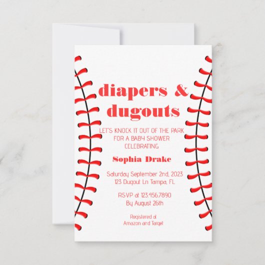 Invitation Baby shower de diapers et de baseball d (Devant)