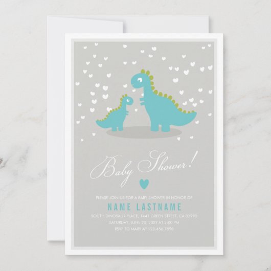 Invitation Baby shower de dinosaure bleu élégant (Devant)