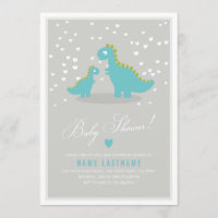 Invitation Baby shower de dinosaure bleu élégant
