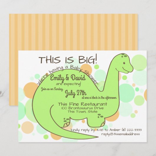 Invitation Baby shower de dinosaure Brontosaurus (Devant / Derrière)
