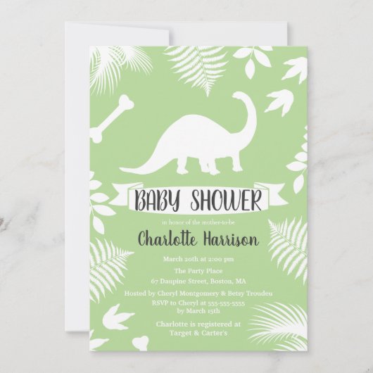 Invitation Baby shower de dinosaure de brontosaure (Devant)