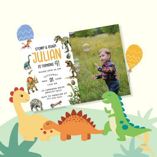 Invitation Baby shower de dinosaure de la route