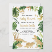 Invitation Baby shower de dinosaure d'or (Devant)