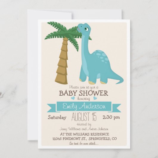 Invitation Baby shower de dinosaure mignon ou arroser (Devant)