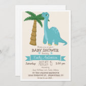 Invitation Baby shower de dinosaure mignon ou arroser (Devant / Derrière)