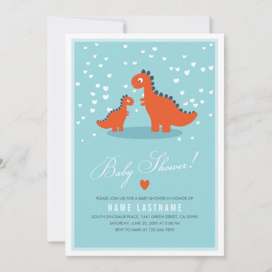 Invitation Baby shower de dinosaure orange bleu mo (Devant)