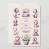 Invitation Baby shower de dinosaure rose (Devant)