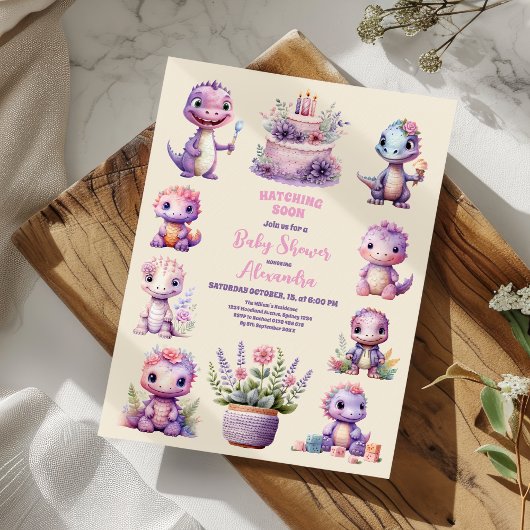 Invitation Baby shower de dinosaure rose