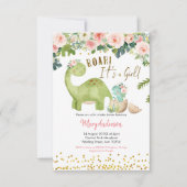 Invitation Baby shower de dinosaure tropical rose floral (Devant)