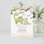 Invitation Baby shower de dinosaure tropical rose floral (Debout devant)