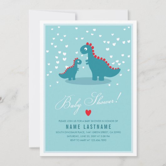 Invitation Baby shower de dinosaure Turquoise bleu (Devant)