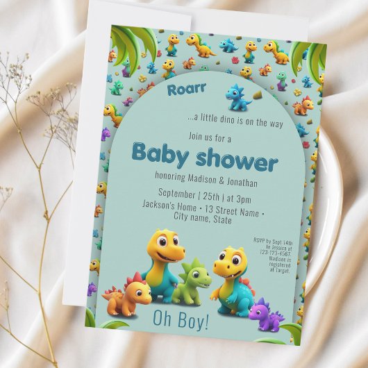 Invitation baby shower de dinosaures 3d Cute Dino
