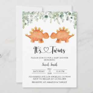 Invitation Baby shower de Dinosaures jumeaux