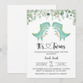 Invitation Baby shower de Dinosaures jumeaux (Devant / Derrière)