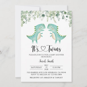Invitation Baby shower de Dinosaures jumeaux