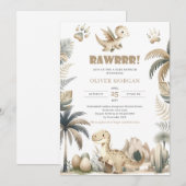 Invitation baby shower de dinosaures sans distinct (Devant / Derrière)