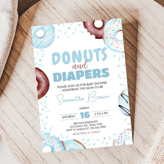 Invitation Baby shower de Donuts et de Diapeurs bleus