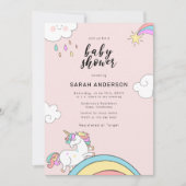 Invitation Baby shower de doodle Unicorn mignon (Devant)