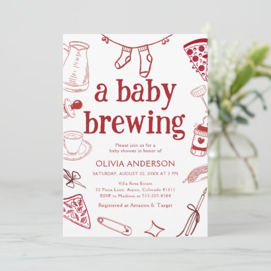 Invitation baby shower de doodles à café à main (Debout devant)