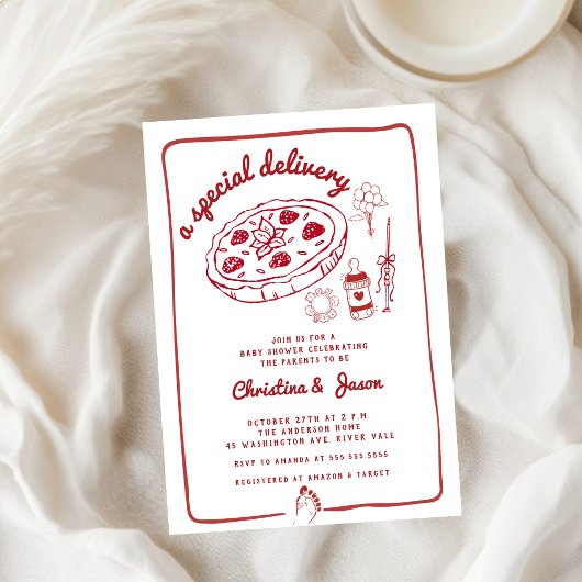 Invitation baby shower de doodles à café à main
