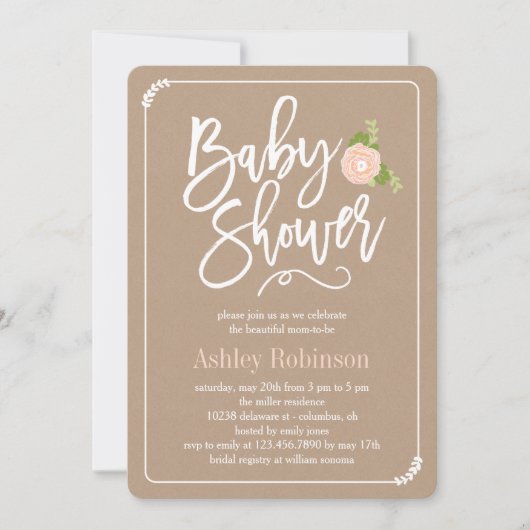 Invitation Baby shower de douche de jardin Kraft (Devant)