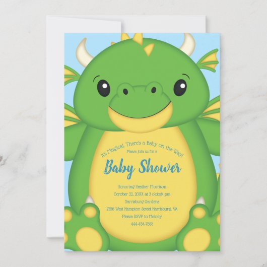 Invitation Baby shower de dragon bleu (Devant)