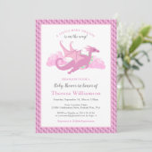 Invitation Baby shower de dragon de fille Whimsical rose (Debout devant)