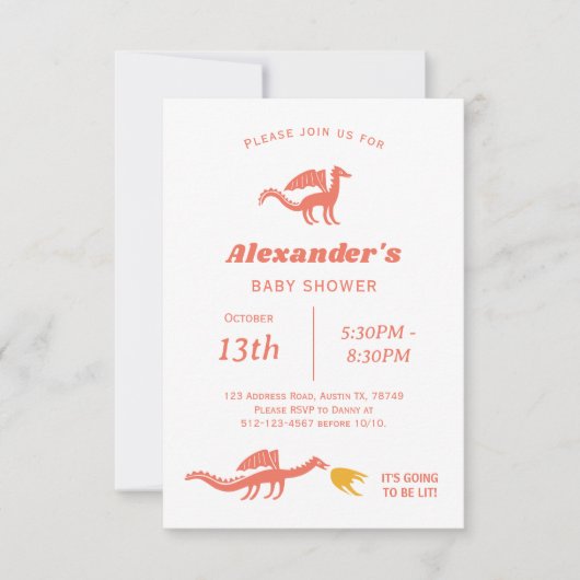 Invitation Baby shower de dragon mignon (Devant)