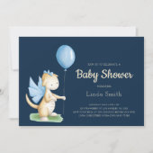 Invitation Baby shower de dragon neutre de genre bleu mou (Devant)
