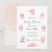 Invitation Baby shower de dragon rose (Devant / Derrière)